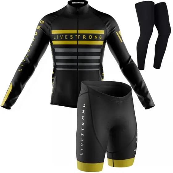 Conjunto Livestrong Camisa Manga Longa Bermuda Gel Pernito Uv Mtb