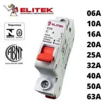 Disjuntor Elitek Unipolar Monopolar Curva C 10A 16A 20A 25A 32A 40A 50A 63A