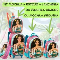 Mochila Escolar Infantil Rodinhas Grande Creche Alça Costas Princesa Ilha