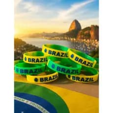 Pulseira Brasil Silicone Futebol Copa Torcida Verde Amarela Masculina Feminina