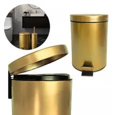 Lixeira Dourada Inox 5 Litros para Banheiro, Lavabo, Cozinha Ou Escritorio
