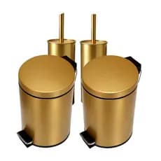 2 Lixeira 5L Com 2 Escova De Vaso Sanitário Dourado Para Banheiro Lavabo
