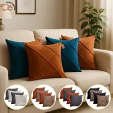 Kit 4 Capas de Almofada Suede Drapeada 43x43cm Decorativas Sofá Sala Quarto