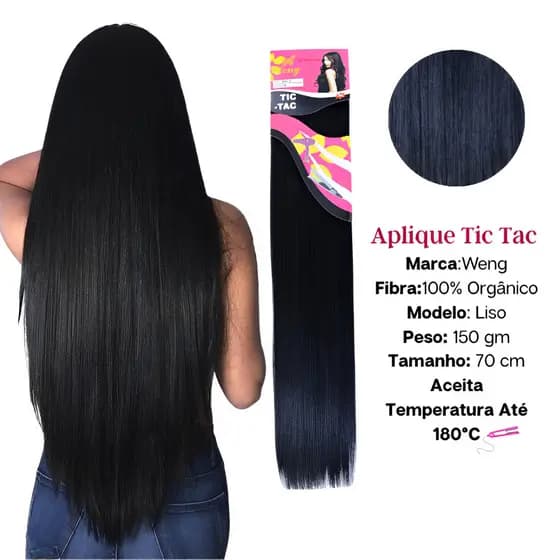 2 Apliques Para Cabelo Tic Tac Para Cabelo Orgânico Liso Idêntico ao Humano 70cm 150g