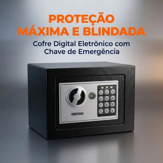 🔒 Cofre Digital Eletrônico Preto com Senha, Teclado e Chave | Aço Reforçado para Dinheiro Jóias e Documentos 🛡️