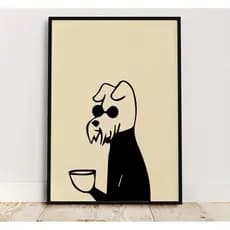 Quadro decorativo cão bebendo xícara de café quadros decorativos modernos paisagem cachorro 1 tela