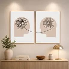 Kit 2 Quadros Decorativos Moderno Elegante Grande Clínica Psicologia Partes do Cérebro Consultório