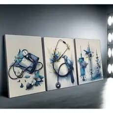 KIT 3 QUADROS DECORATIVOS MODERNOS ESCRITÓRIO MEDICINA FERRAMENTAS MÉDICO QUADRO DE LUXO EXCLUSIVOS