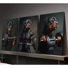 KIT 3 QUADROS DECORATIVOS MODERNOS ELEGANTES EXCLUSIVOS CACHORRO BOMBADO FORTE ACADEMIA 3 PEÇAS MDF