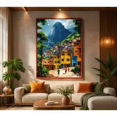 Quadro Decorativo Moderno Elegante 1 Peça Paisagem Comunidade Favela Rio De Janeiro Placa Exclusiva