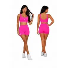 Conjunto Feminino Academia Meia Coxa Short E top Fitness   alta Compressão Zero transparência