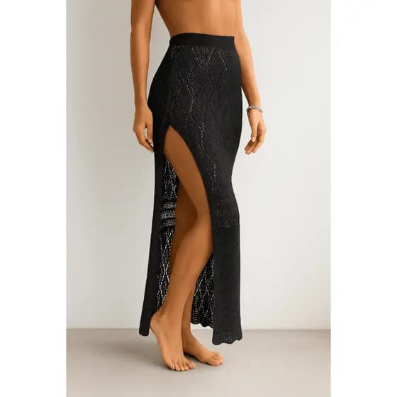Saia Feminino Envelope Midi e Longa com Fenda Lateral Saida de Praia Crochê Tricot Trabalhado