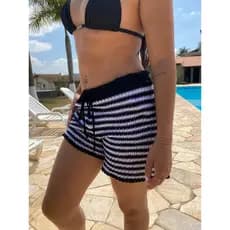 Short Saida de Praia Feminino Tricot Listrado Verão