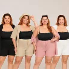 Saída de Praia Plus Size Short e Cardigan Kimono Tricot Moda Praia Feminina Tamanho Grande Tam - 46 48 50 Verão Ano Novo