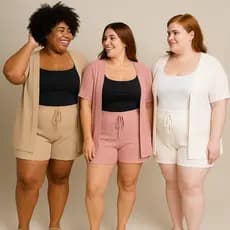 Conjunto Saída de Praia Short e Cardigan Crochê Trico Moda Plus Size Lançamento Verão Tamanho Grande
