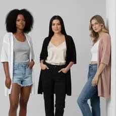 Camisa Cardigan Casaco Terceira Peça Saída de Praia Tricot em Algodão Feminino Verão
