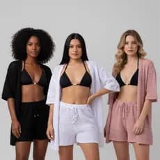Conjunto de Camisa e Short Saída de Praia Tricot Algodão Verão Crochê