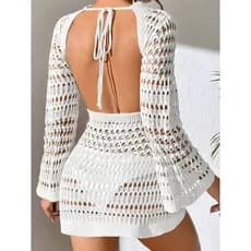 Vestido Saida de Praia Tricot Manga Flaire Rendado Feminino Ano Novo Verão 2026