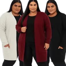 Casaco Cardigan Plus Size de Frio Feminino Tricot Tamanho Grande Casaco Kimono Aberto Terceira Peça