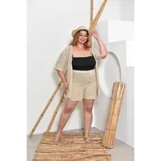 Conjunto Saída de Praia Short + Cardigan Tricot Linha Verão Plus Size
