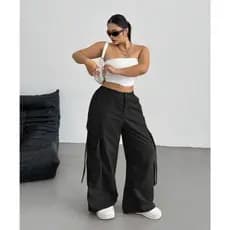Calça Cargo Plus Size Feminina Alfaiataria Casual Com Bolsos Elegante