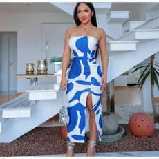 Kit Vestido Midi Tomara Que Caia Com Fenda Estampa
