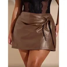 Saia De Couro Versatil Com Nó Lateral Para Mulheres Plus Size Outono Inverno Saia PU