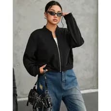 Jaqueta Bomber Plus Size Elegante Com Ziper Para Outono e Inverno