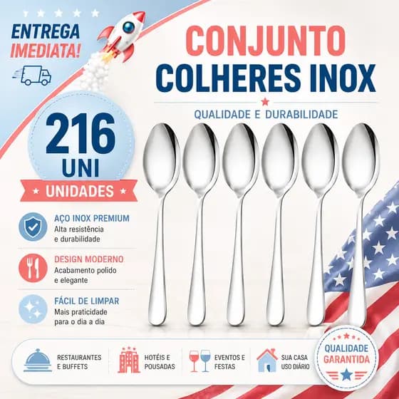 Kit 216/108/54 Colheres de Sopa Inox Premium Resistente Para Restaurante Buffet Hotel Cozinha Industrial e Casa