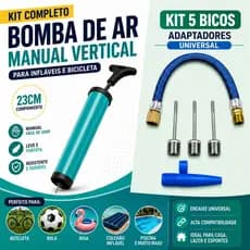 Bomba de Ar Manual Universal 23cm Vertical e 5 Bicos Adaptadores Bicicleta Bola Boia Piscina Colchão Inflável Infláveis