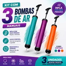 Kit 2/3 Peças Bomba de Ar Manual Vertical 23cm  ou Kit 5 Bicos Adaptadores Bicicleta Bola Piscina Boia