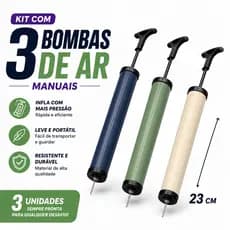 Bomba de Ar Manual Vertical 25cm Kit 2/3 Peças ou Kit 5 Bicos Adaptadores Bicicleta Bola Piscina Boia