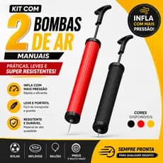 Bomba de Ar Manual Vertical 23cm Kit 2/1 Unidades ou Kit 5 Bicos Adaptadores Universal Para Infláveis