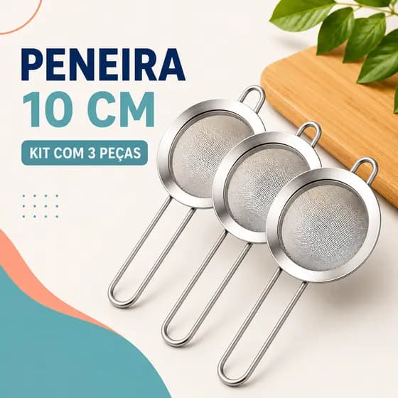 Jogo 3/2/1 Un. Peneiras Inox 10cm Coador Manual Multiuso Para Farinha, Sucos, Chá e Alimentos Cozinha Premium