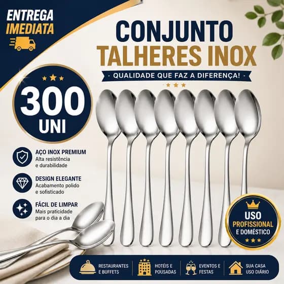 Jogo Kit 300/144 Colheres de Sopa Inox Premium Resistente Para Restaurante Buffet Hotel Cozinha Industrial e Casa