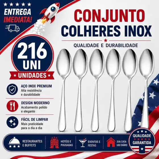 Kit 216/108/54 Colheres deSopa Aço Inox Premium Multiuso Restaurante Buffet Hotel Eventos Cozinha Doméstico Profissional