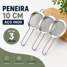 Kit 3/2/1 Un. Peneiras Inox 10cm Coador Manual Multiuso Para Farinha, Sucos, Chá e Alimentos Cozinha Premium