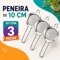 Jogo Peneiras Coador Manual Aço Inox 10cm 1 2 ou 3 Unidades Para Uso na Cozinha, Restaurante e Padaria