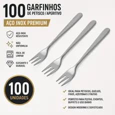 Jogo 100/50/25 Garfinhos Inox Multiuso Para Aperitivos, Frutas, Queijos, Doces e Petiscos