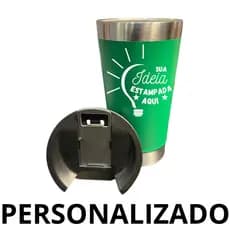 Copo Térmico 473ml com Tampa Personalizado Verde – Ideal para Copa 2026, Bebida Gelada ou Quente