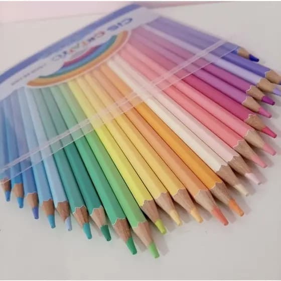 Lápis de cor tons pastel cis criativo sextavado 24 cores pra colorir pintar desenhar