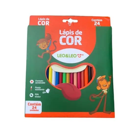 Lapis De Cor 24 Cores Leo E Leo Sextavado - Ponta Resistente