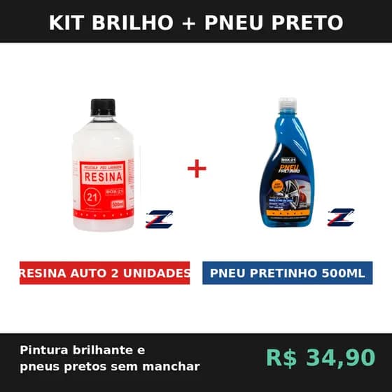 Kit Resina Automotiva 2un + Pneu Pretinho 500ml Box 21 - Brilho Pintura e Pneu Hidratado