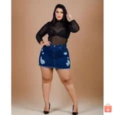 Saia Jeans Plus Size Hot-Paint com Laycra feminina