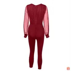 Macacão Longo Feminino Com Manga Comprida E Gola V De Malha Com Lantejoulas pajacyki i kombinezony combi et bodys
