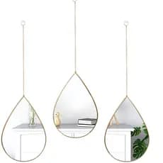 Kit 03 Espelhos Decorativo Gota De Parede Suspenso Com Alça