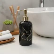 Porta Sabonete Líquido Vidro 400ml Preto Mármore Dourado