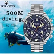 FeelNever Esporte Movimento Automático Relógio de Quartzo Aço Inoxidável Relógios de Cristal de Safira Homens 500M Relóg