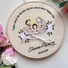 Porta Aliança Personalizado Para Casamento Bastidor Bordado Sagrada Família
