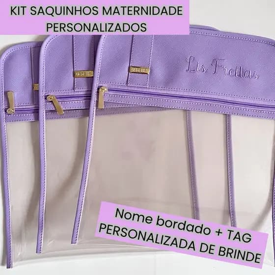 Kit Saquinho Maternidade Personalizado Organizador de Bolsa Saída Maternidade Trocas